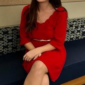 BXC - red, belted long sleeve dress - M